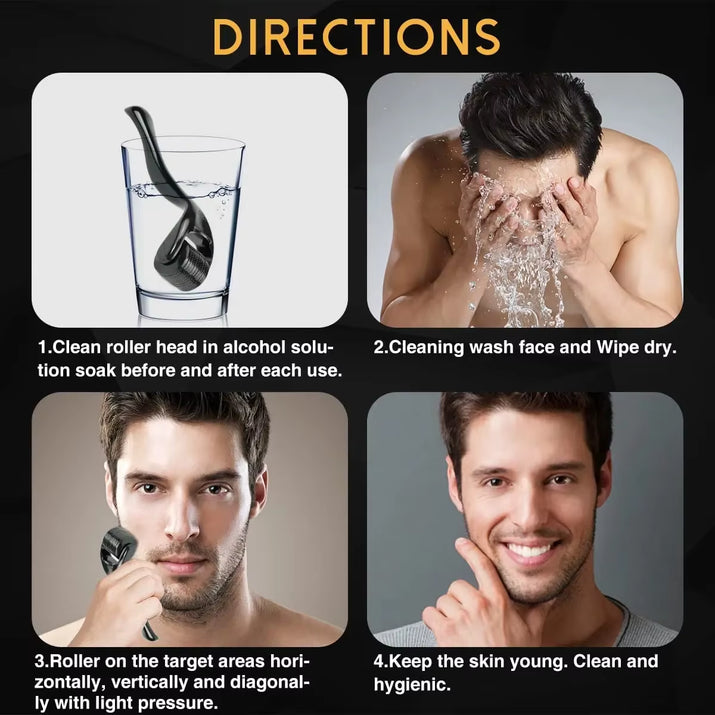 Derma Roller for Facial and Body Hair Growth - 540 Micro Needles for Enhanced Skin and Beard Care (0.2mm, 0.25mm, 0.3mm)