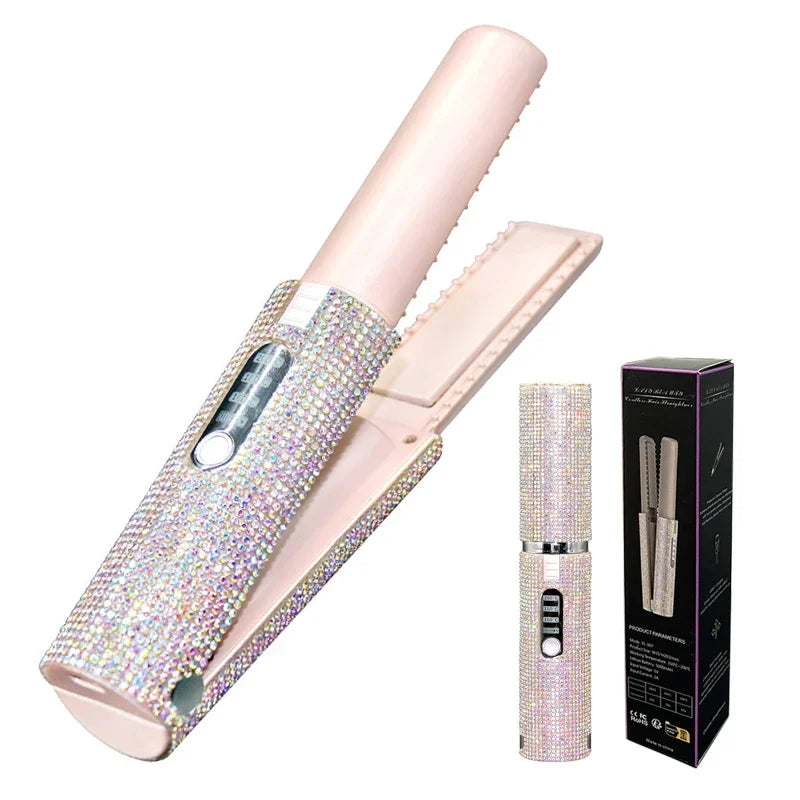 Portable Hair Straightener/Curler – Diamond Finish & 2-in-1 Performance – PureBloom™