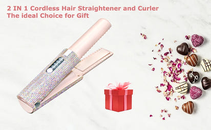 Portable Hair Straightener/Curler – Diamond Finish & 2-in-1 Performance – PureBloom™