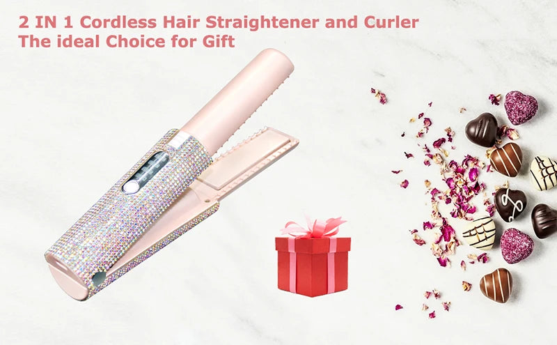 Portable Hair Straightener/Curler – Diamond Finish & 2-in-1 Performance – PureBloom™