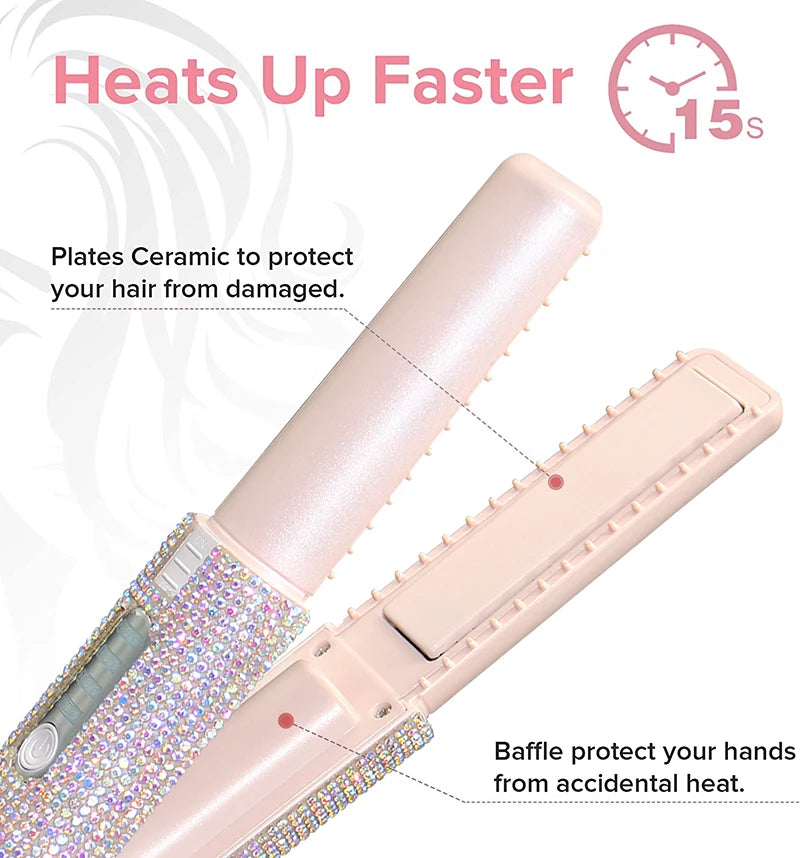 Portable Hair Straightener/Curler – Diamond Finish & 2-in-1 Performance – PureBloom™